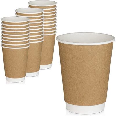 لیوان های آب کاغذی یکبار مصرف 500 میلی لیتری رستوران Take Away لیوان های قهوه عایق دو جداره کرافت قهوه ای