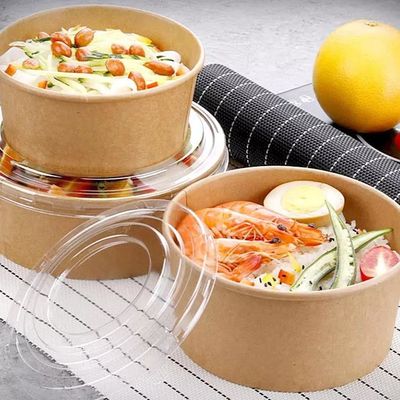 Eco Friendly Round Kraft Disposable Paper Packaging Salad Bowl Flexo Printing Recyclable 20oz Eco Friendly Paper Bowls
