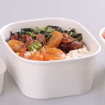 1000ml Food Grade White Color Biodegradable Square Paper Bowl For Soup Salad